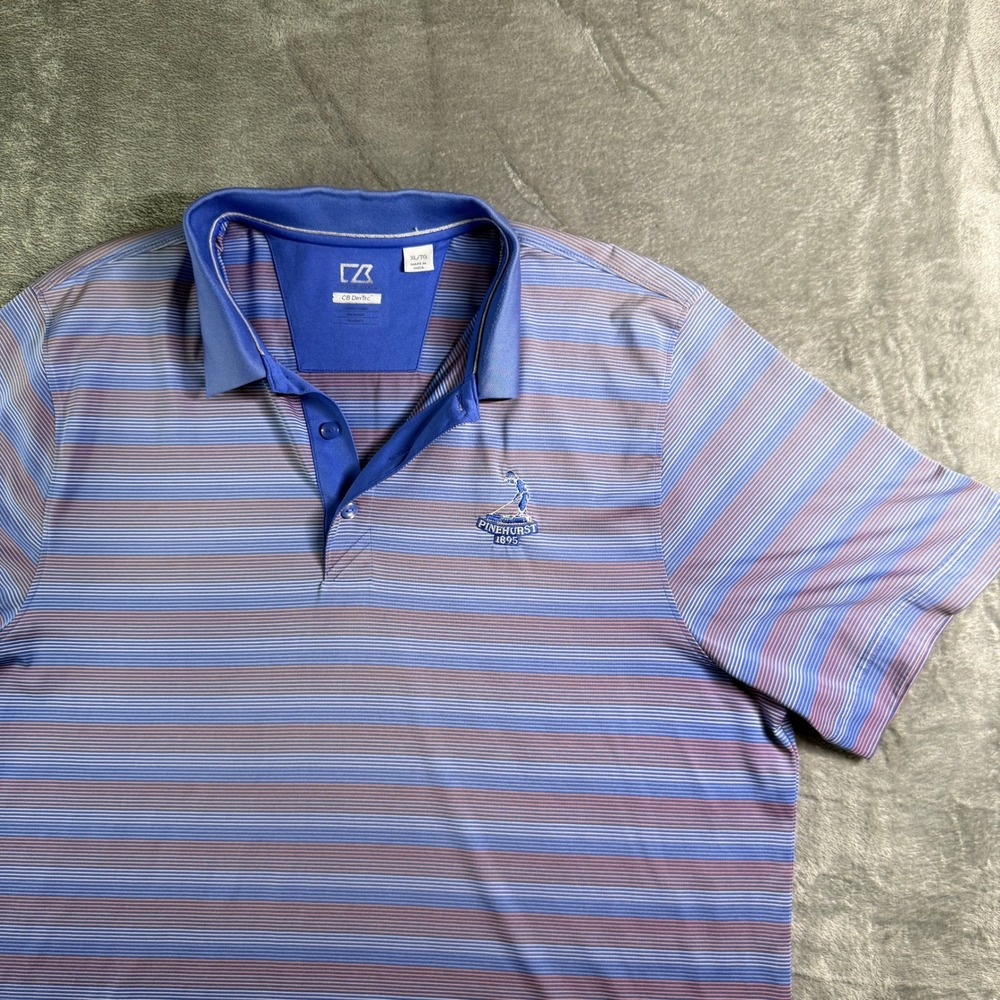CB Drytec Pinehurst Golf Polo Shirt Striped Moisture Wicking Athletic XL (Read)